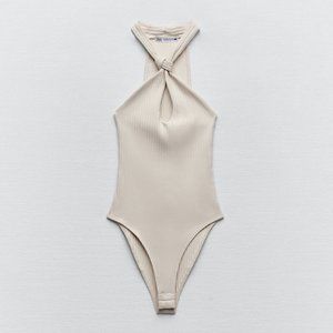 ZARA NUDE COLOR  KNOTTED RIBBED BODYSUIT